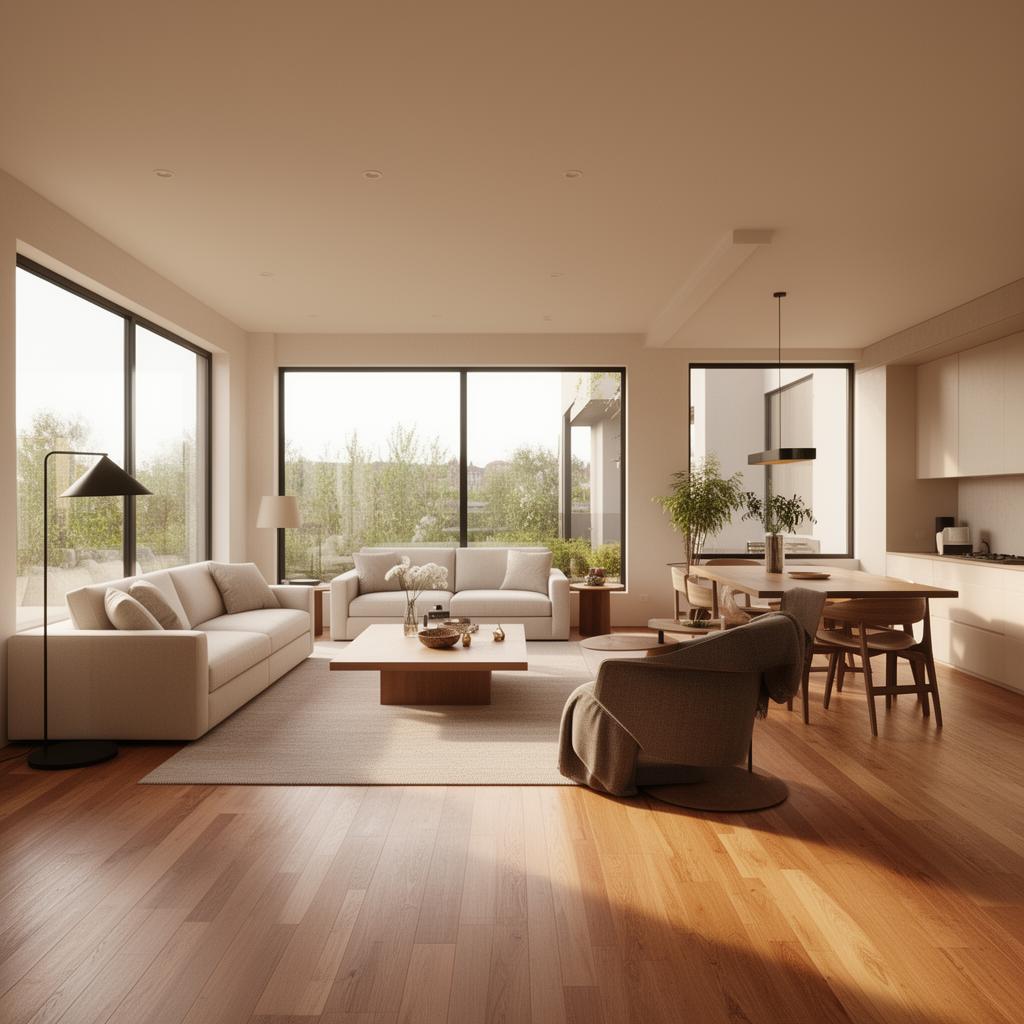 Open concept living room with hardwood floors